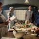 Jim Carter as Mr. Carson and Phyllis Logas as Mrs. Hughes (left), with Lesley Nicol as Mrs. Patmore and Sophie McShera as Daisy